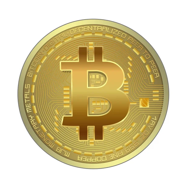 Bitcoin Moeda Ouro Isolado Vetor Fundo Branco — Vetor de Stock