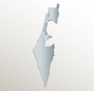 İsrail haritası, idari bölüm, beyaz mavi kart kağıdı 3D, boş