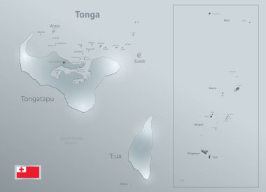 Tonga haritası, isimleri olan adalar, 3D tasarım cam kartı vektörü