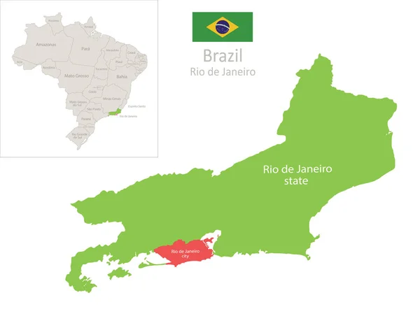 Rio Janeiro Mapa Estado Cidade Brasil Com Regiões Estados Vetor —  Vetores de Stock