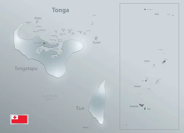Карта Тонга Острова Названиями Дизайн Стеклянной Карты Вектор — стоковый вектор