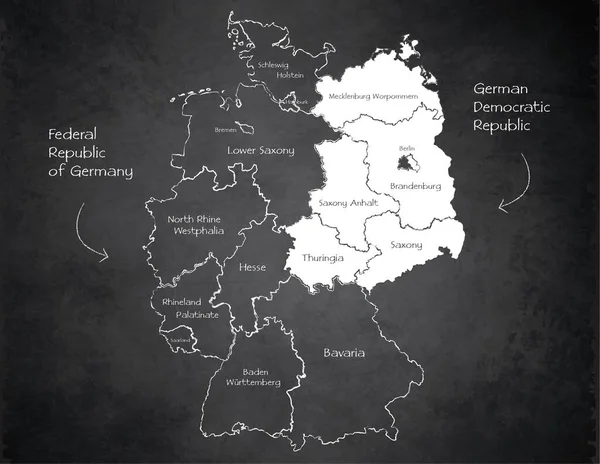 Germany Map Divided West East Germany Map Administrative Division Separates — Stock Vector