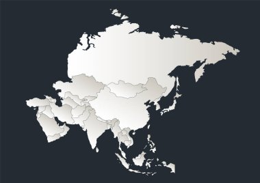 Asya haritası, Infographics düz tasarım renkleri Kar beyazı ve bireysel devletler boş