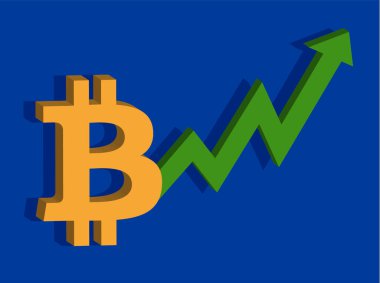 Bitcoin ve grafik boğa ikon büyümesini çalıştırır, kripto para, raster