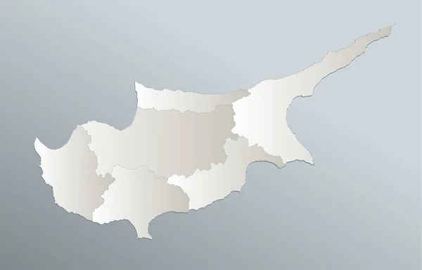 Chipre Mapa División Administrativa Azul Blanco Tarjeta Papel Blanco — Foto de Stock