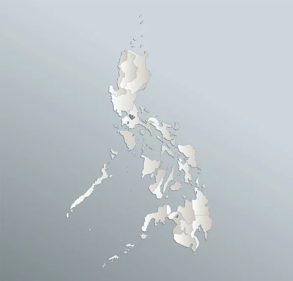 Filipinas Mapa Divisão Administrativa Azul Papel Cartão Branco Branco — Fotografia de Stock