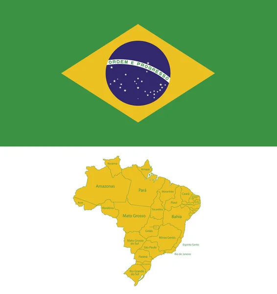 Mapa Brasil Com Estados Região Com Vetor Bandeira Brasil — Vetor de Stock