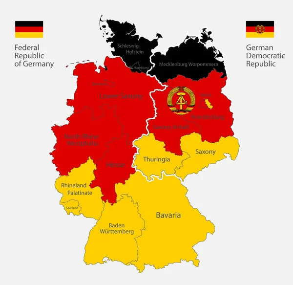 Karte Der Deutschland Karte Aufgeteilt Auf West Und Ostdeutschland Mit — Stockvektor