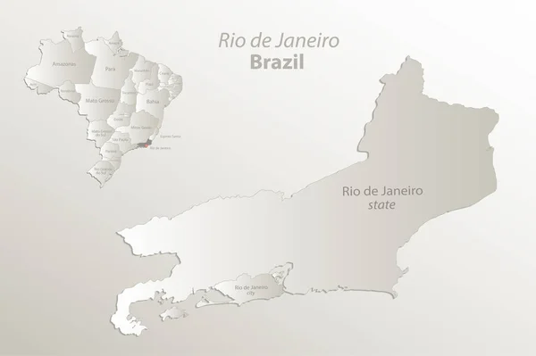 Rio Janeiro Mapa Stanu Miasta Brazylia Regionów Państw Nazw Papier — Wektor stockowy