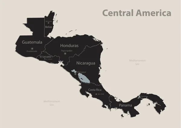 Mapa Negro Centroamérica Con Nombres Regiones Diseño Pizarra Vector — Archivo Imágenes Vectoriales