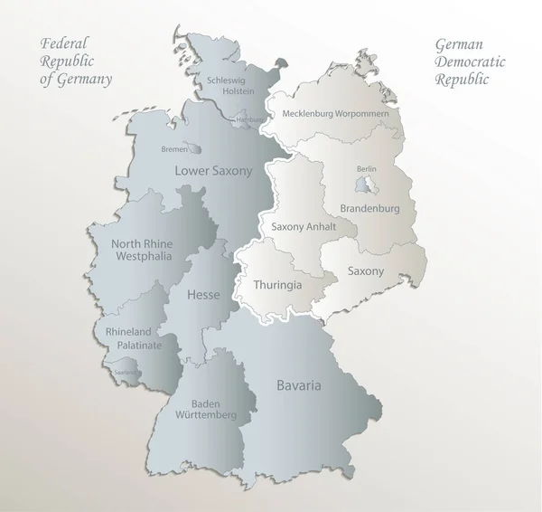 Duitse Kaart Verdeeld West Oost Kaart Administratieve Indeling Met Namen — Stockvector