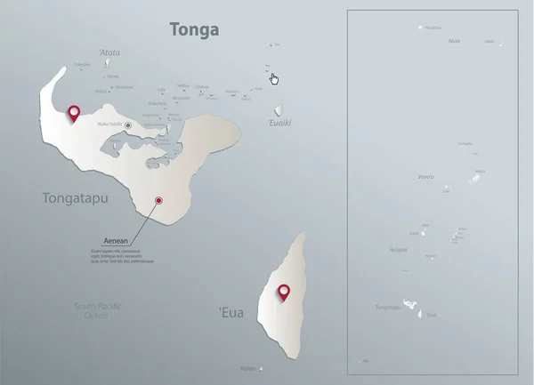 Mapa Tonga Wyspy Nazwami Niebieski Biały Papier Karciany Wektor — Wektor stockowy