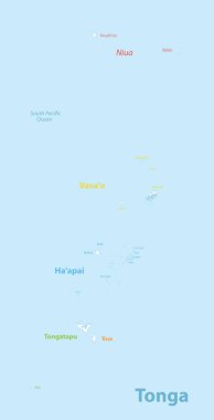 Tonga haritası, idari bölümler, isim vektörlü adalar