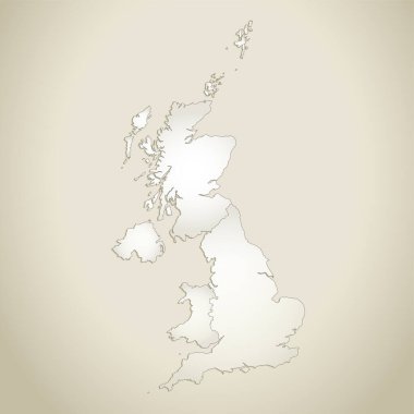 Birleşik Krallık haritası, idari bölüm, eski kağıt arkaplan, boş