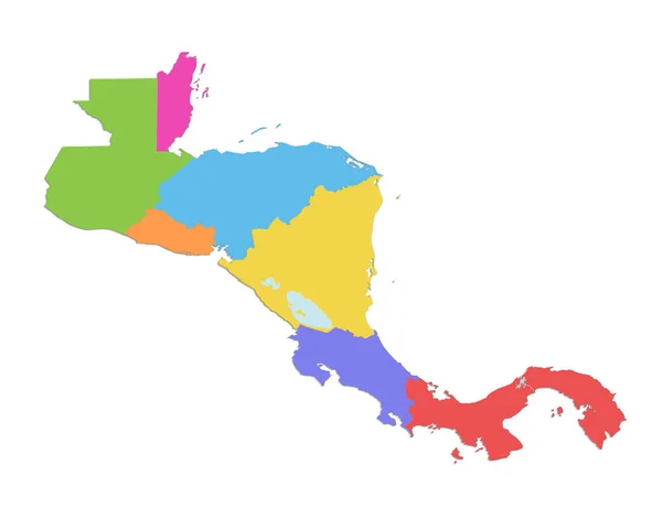Центральна Америка Окремі Штати Кольорова Карта Ізольована Білому Тлі Порожній — стокове фото