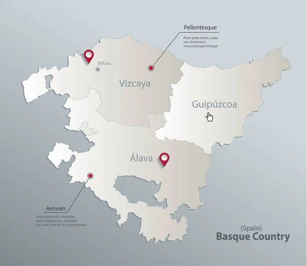 バスク地方地図 名前付き行政区画 ブルーホワイトカード紙3Dベクトル — ストックベクタ