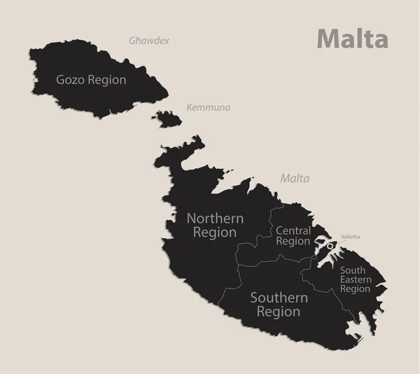 名前を持つマルタ地域の黒い地図 設計黒板ベクトル — ストックベクタ