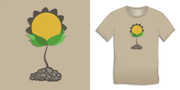 Zonnebloem Grafisch Ontwerp Van Planten Voor Shirts Plat Ontwerp Voor — Stockvector