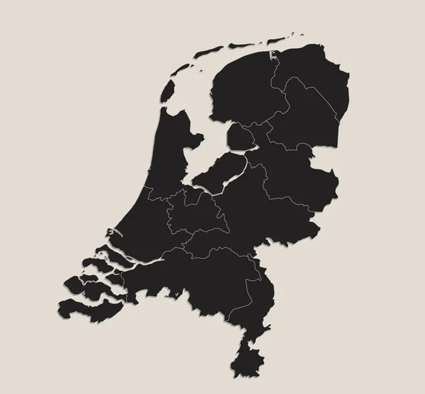Carte Noire Des Pays Bas Avec Des Régions Séparées Tableau — Photo