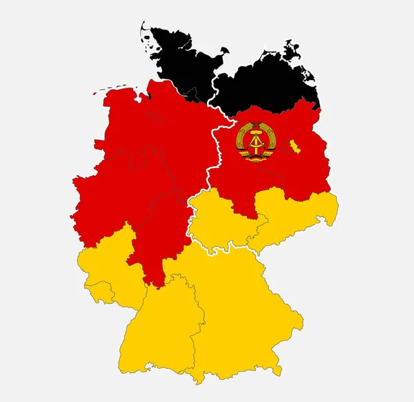 Map Germany Map Divided West East Germany Regions Colors Flag — Stock Photo, Image