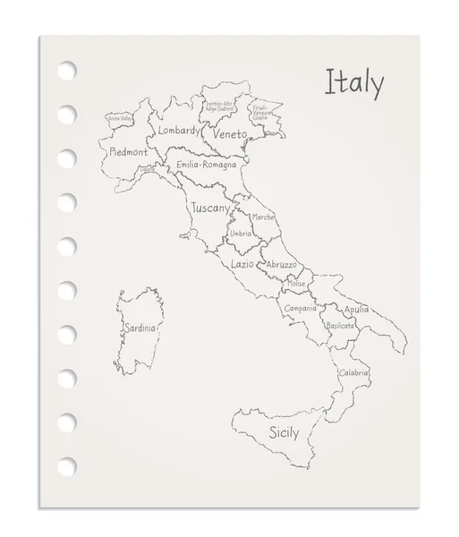 Italia Cartina Foglio Carta Pulito Realistico Strappato Dal Vettore Blocchi — Vettoriale Stock