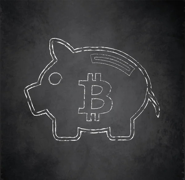 Salvar Banco Piggy Ícone Bitcoin Quadro Negro Ícone Giz Vetor — Vetor de Stock