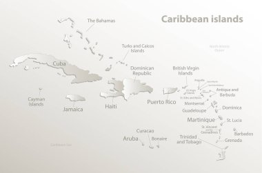 Karayip adaları haritası, adanın isimleri, kart kağıdı 3D doğal vektör