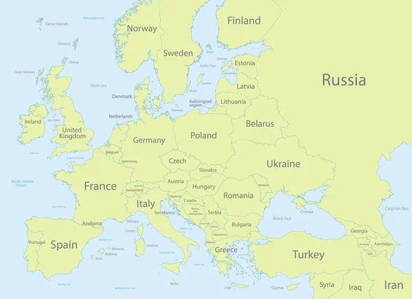 Europa Com Partes Ásia Mapa Detalhado Cor Clássica Estados Individuais —  Vetores de Stock