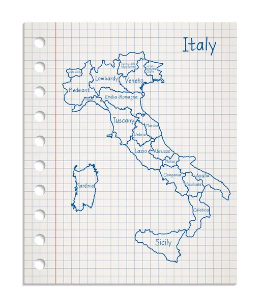 Italy Map Realistic Squared Sheet Paper Torn Block Vector — Stock Vector