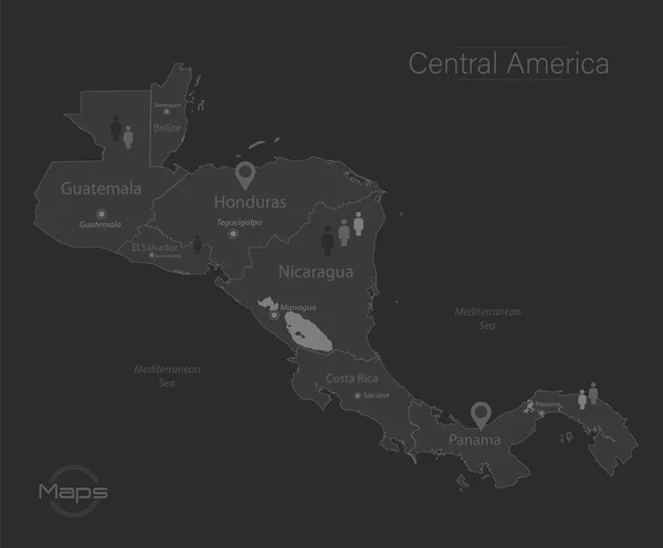 Mapa Centroamérica Estados Individuales Con Nombres Diseño Oscuro Pizarra Fondo — Vector de stock