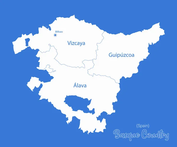 Baskische Landkaart Administratieve Streken Met Namen Regio Blauwe Achtergrond Vector — Stockvector