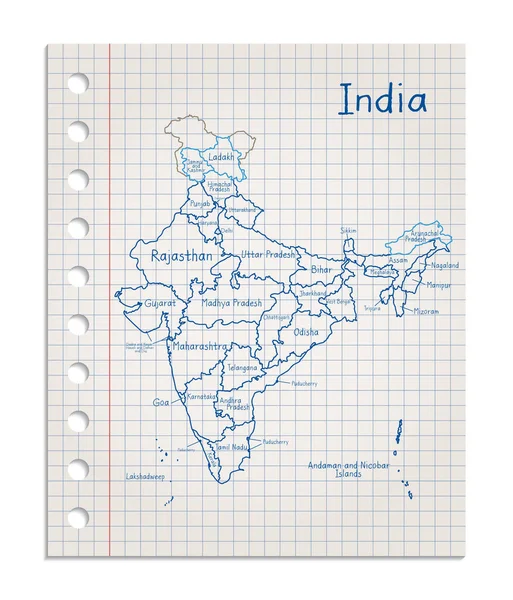 India Mappa Realistico Foglio Quadrato Carta Strappato Vettore Blocco — Vettoriale Stock