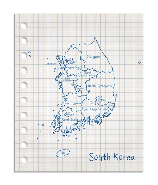 Mapa Korei Południowej Realistycznej Kwadratowej Kartce Papieru Wyrwanego Wektora Bloku — Wektor stockowy