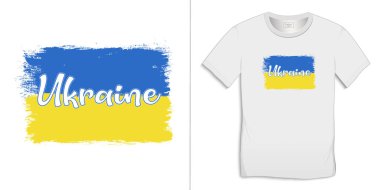 Ukrayna bayrağı, tişört grafik tasarımı üzerine baskı, beyaz arkaplan vektörü üzerinde izole