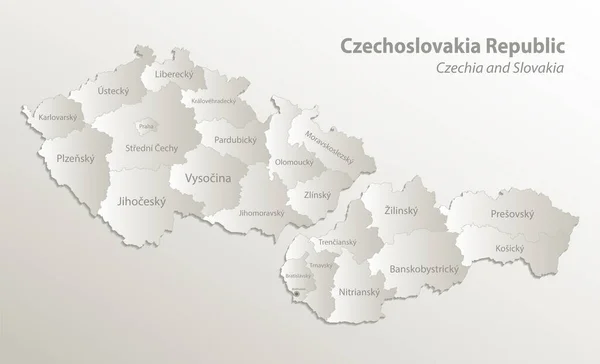 Tschechische Und Slowakische Karte Tschechoslowakische Republik Einzelne Regionen Und Hauptstädte — Stockvektor