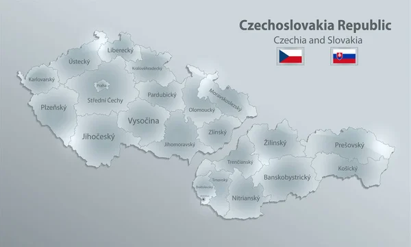 Çekoslovakya Slovakya Haritası Çekoslovakya Cumhuriyeti Idari Bölünme Bölgeleri Isimleri Ayırıyor — Stok Vektör