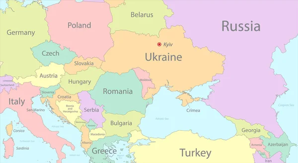 Mapa Ucrania Coloreado Con Los Estados Circundantes Vector — Vector de stock