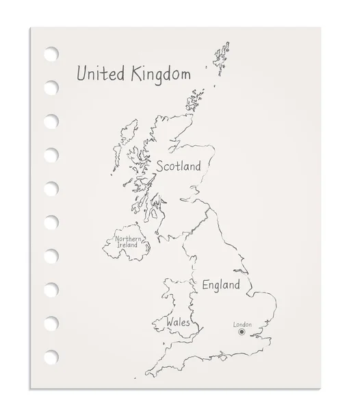 Mappa Del Regno Unito Foglio Carta Pulito Realistico Strappato Dal — Vettoriale Stock