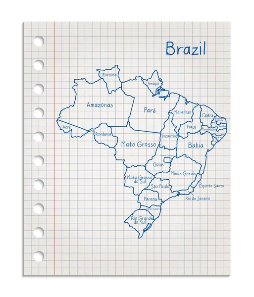 Brazílie Mapa Realistickém Čtvercovém Listu Papíru Vytrženém Bloku Vektoru — Stockový vektor