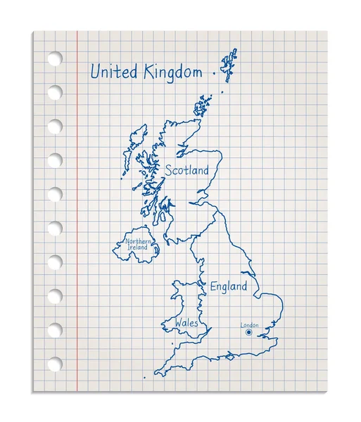 Mapa Spojeného Království Realistickém Čtvercovém Listu Papíru Vytrženém Bloku Vektoru — Stockový vektor