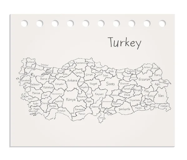 Türkei Karte Auf Realistischem Sauberen Blatt Papier Aus Blockvektor Gerissen — Stockvektor