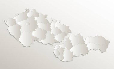Çekoslovakya ve Slovakya haritası, Çekoslovakya Cumhuriyeti, bireysel bölgeler, idari bölünme, kart 3D doğal, boş