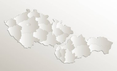Czechia and Slovakia map, Czechoslovakia Republic, individual regions, administrative division, card paper 3D natural, blank clipart