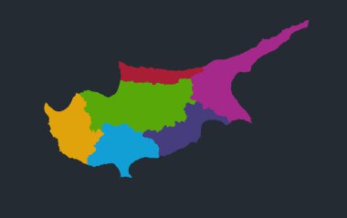Bilgi grafikleri Kıbrıs haritası, düz tasarım renkleri, bireysel idari bölünme, mavi arkaplan boş