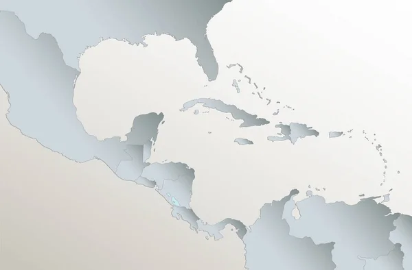 Ilhas Caribe Mapa América Central Estados Ilhas Papel Branco Azul — Fotografia de Stock