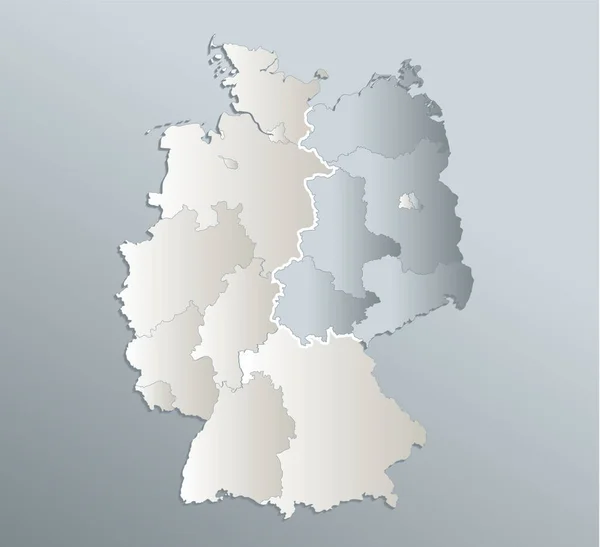 Deutschland Karte Aufgeteilt Auf West Und Ostkarte Verwaltungseinteilung Blauweißes Kartenpapier — Stockfoto