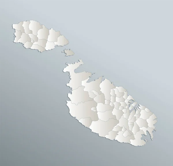 马耳他地图 行政区划 蓝白卡纸3D — 图库照片