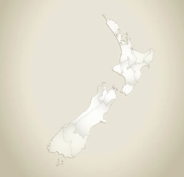 新西兰地图 行政区划 旧纸张背景空白 — 图库照片