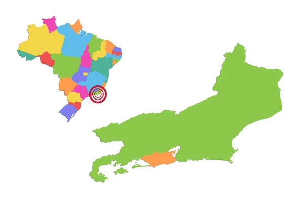 里约热内卢州和城市地图 与巴西行政区划 单独的区域 彩色地图孤立的白色背景 — 图库照片