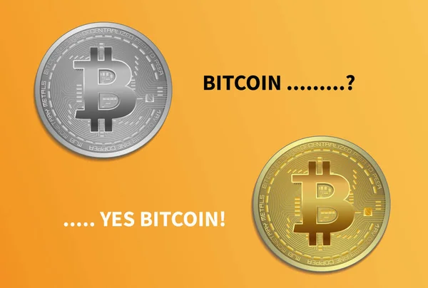 Pièces Bitcoin Avec Vecteur Texte Argent — Image vectorielle